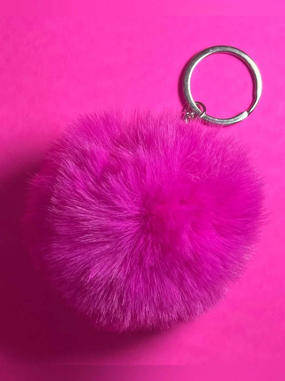 Magenta Puffball Keychain, Keychain, Women& Girls accessories, Pom Pom